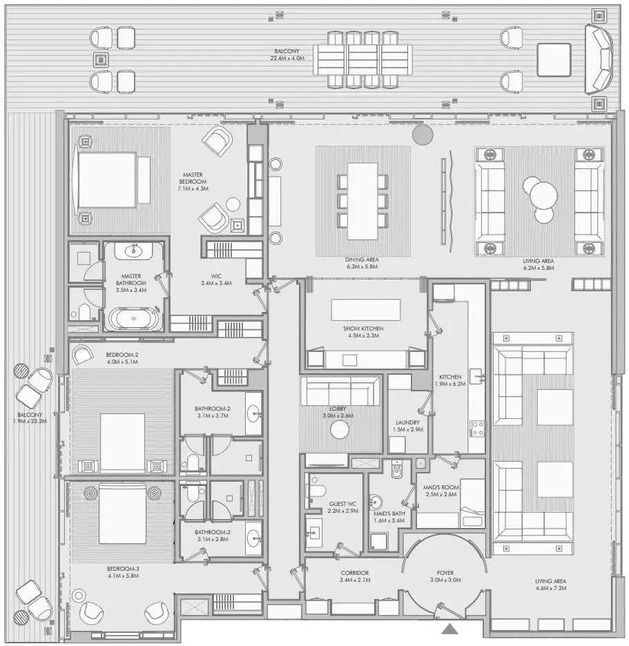 Armani Beach Residence 3 bed floor plan, 5,427 sqft
