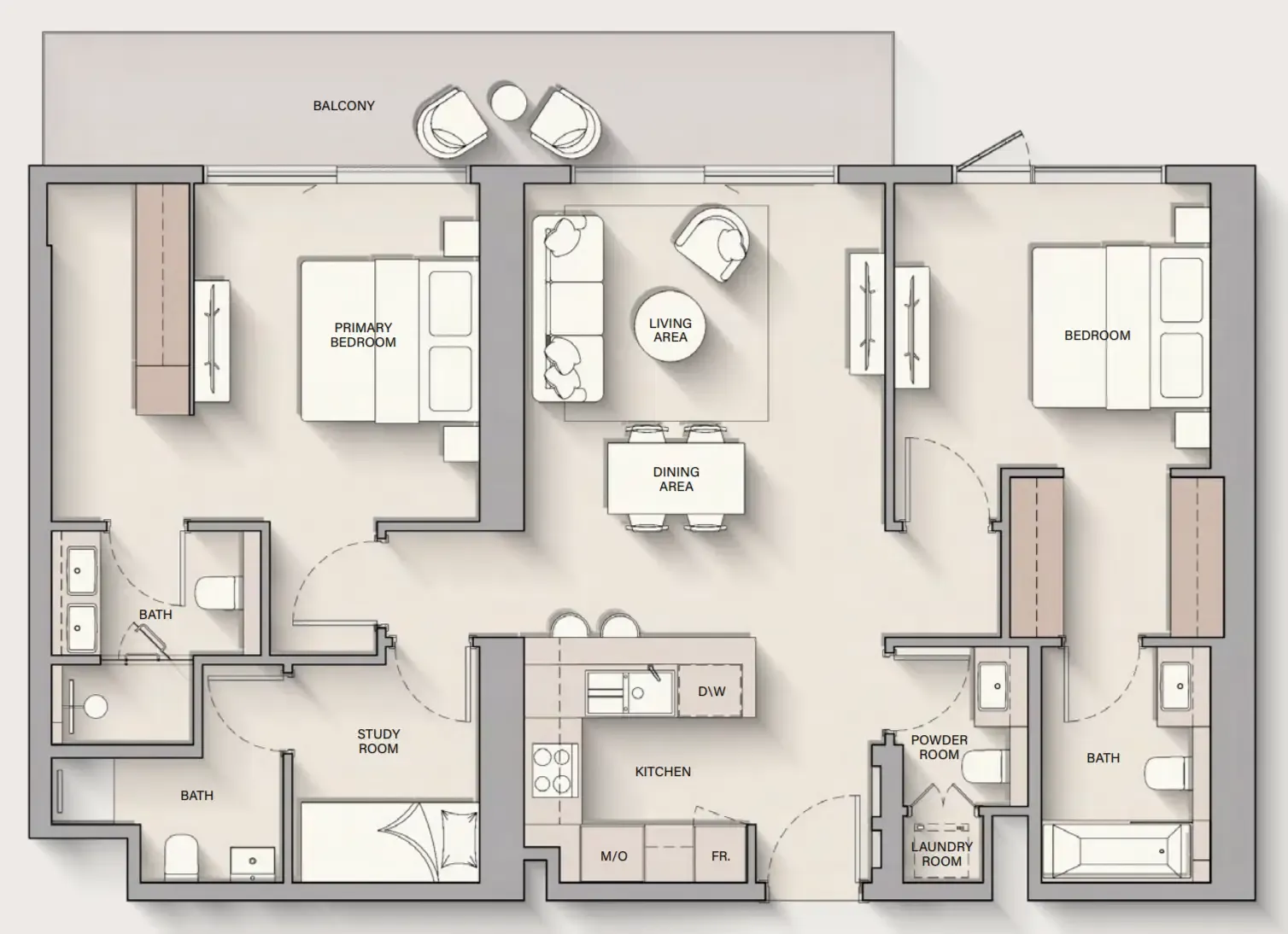 The Hillgate 2 bed floor plan, 1,314 sqft