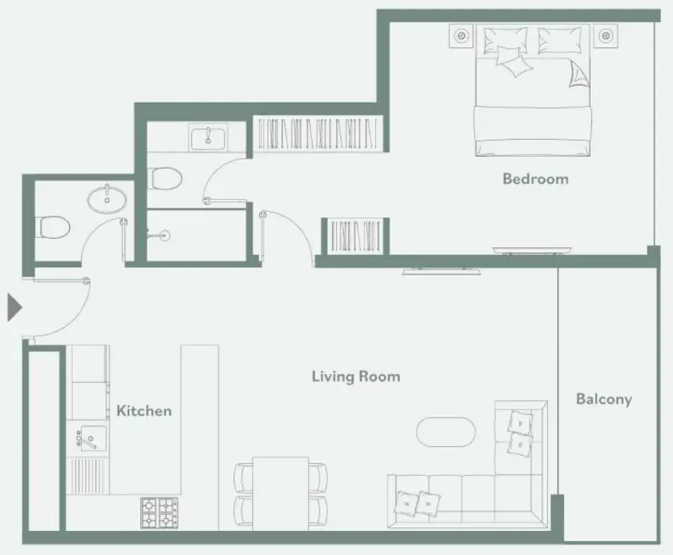 Luma Park Views 1 bed floor plan, 807 sqft