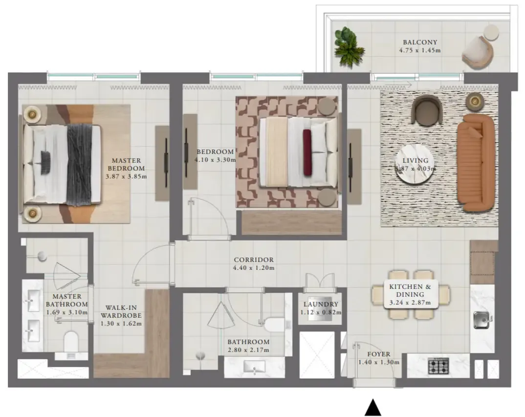 Golf Trails 2 bed floor plan, 1,102 sqft