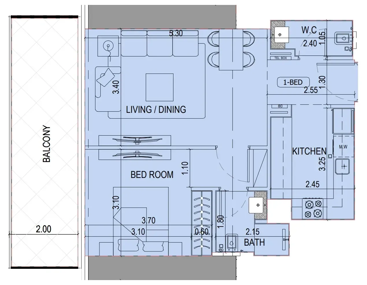 Binghatti Sky Terraces 1 bed floor plan, 751 sqft