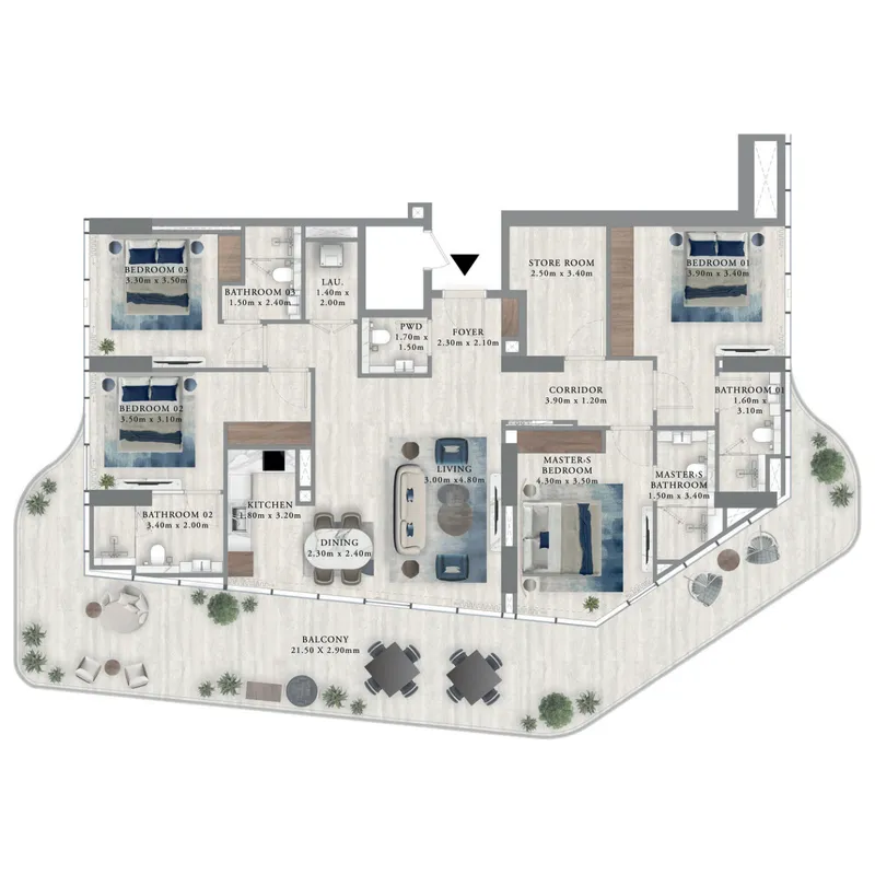 Royal Yacht Club Residence 4 bed floor plan, 2,479 sqft
