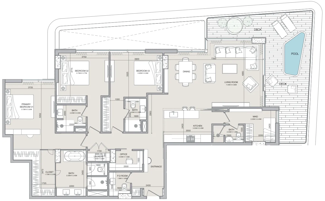 Isolana Residences 3 bed floor plan, 2,366 sqft