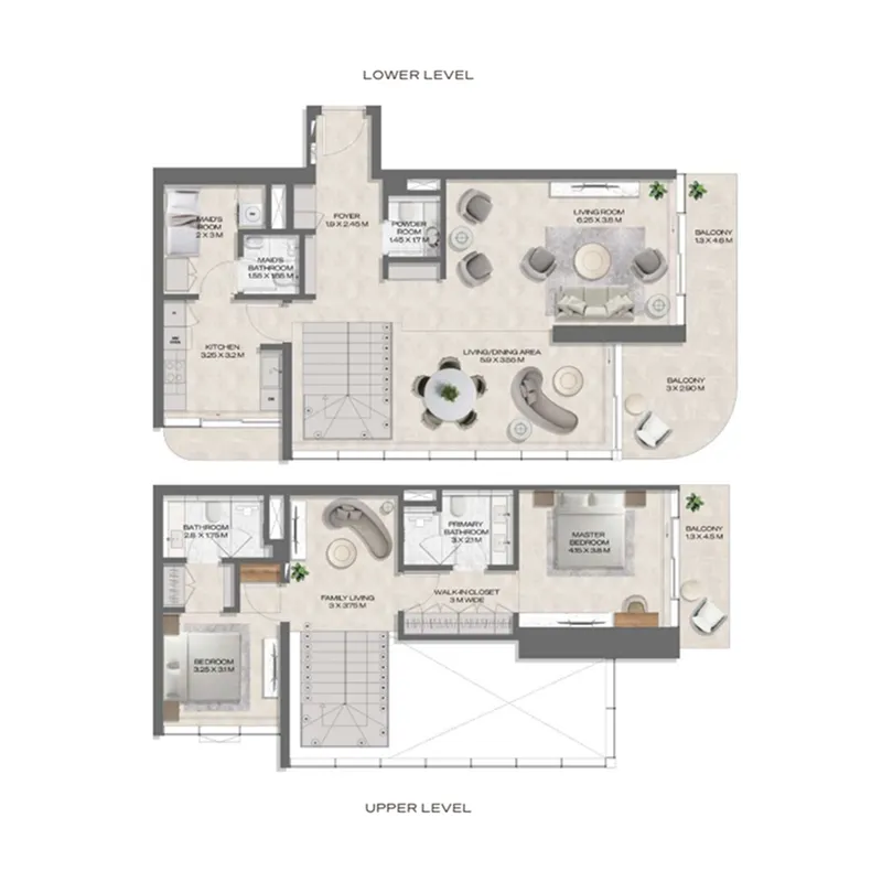 DWTN Residences 2 bed floor plan, 2,275 – 2,280 sqft