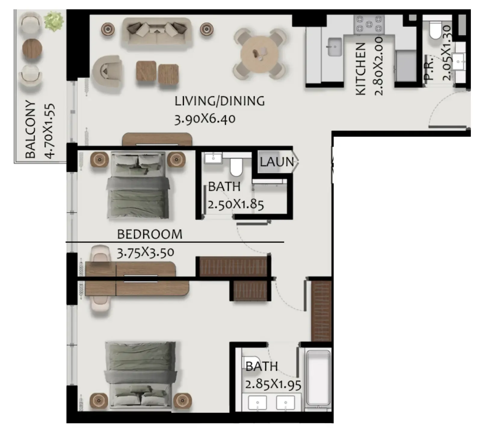 Boulevard Park at Wasl Gate 2 bed floor plan, 1,235 sqft