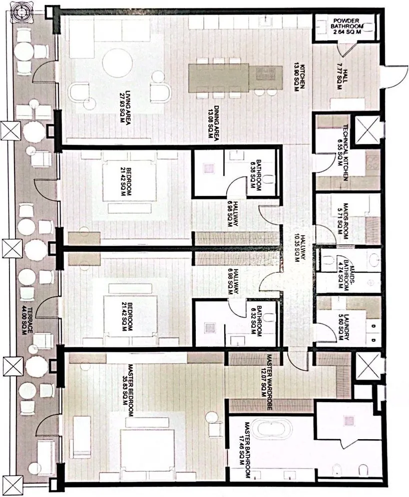 Raffles The Palm Dubai 3 bed floor plan, 2,486 – 3,337 sqft
