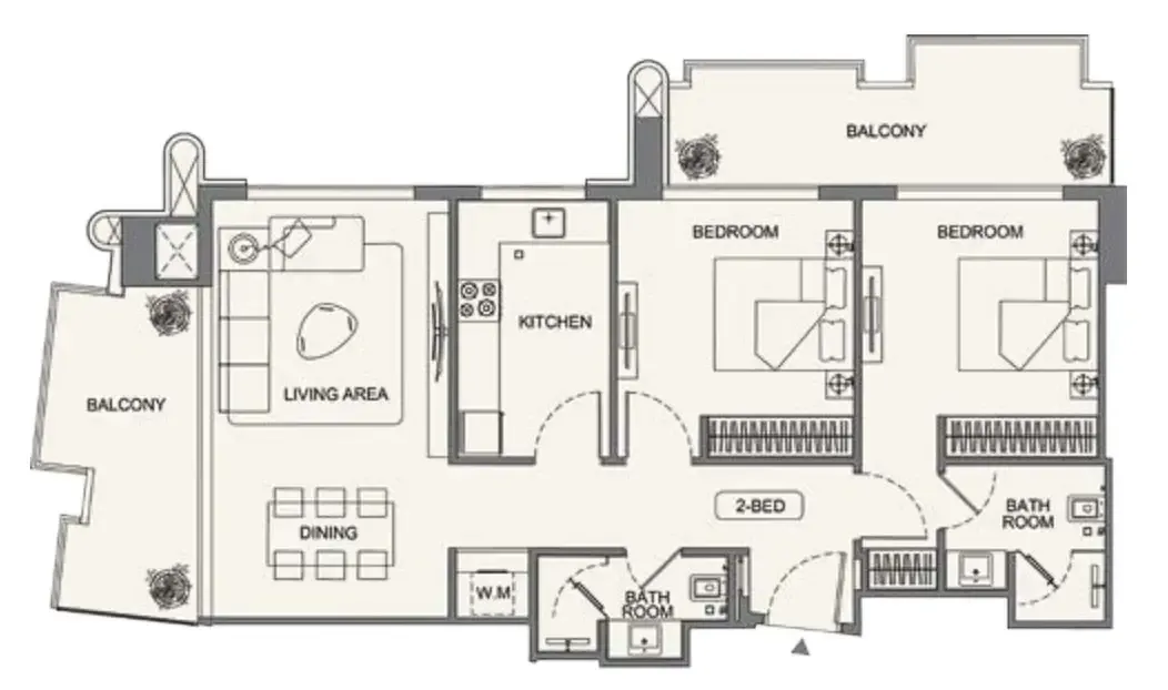 Binghatti Wraith 2 bed floor plan, 1,112 – 1,119 sqft