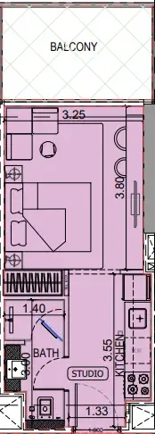 Binghatti Vintage Studio floor plan, 372 sqft