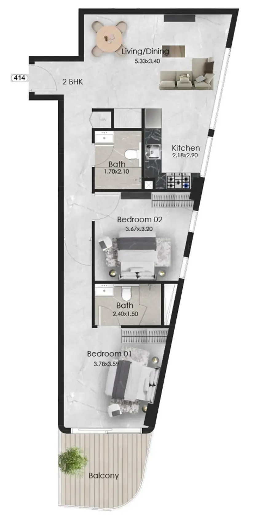 Aristo 2 bed floor plan, 859 sqft