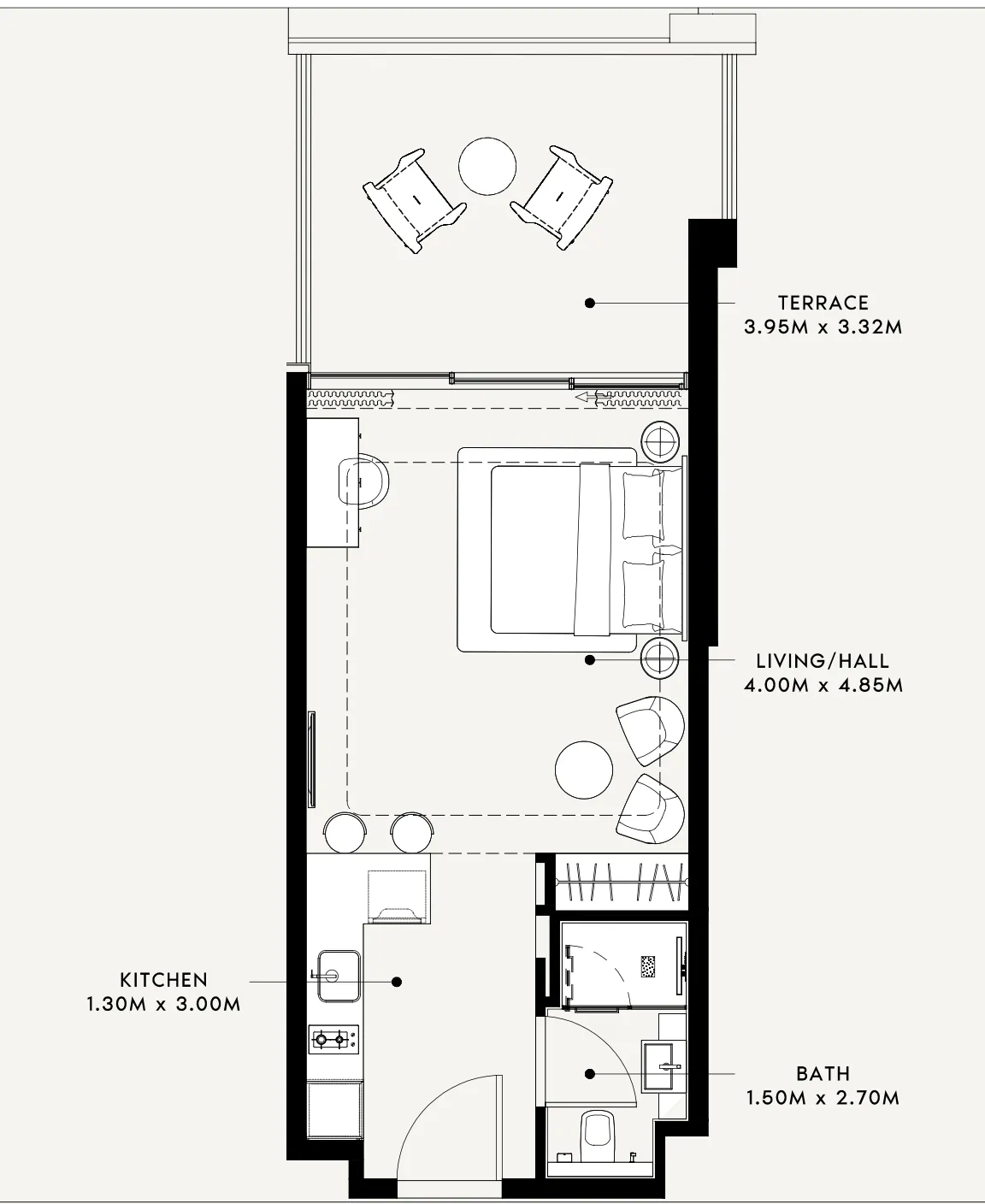 Riviera 60 Studio floor plan, 421 – 544 sqft