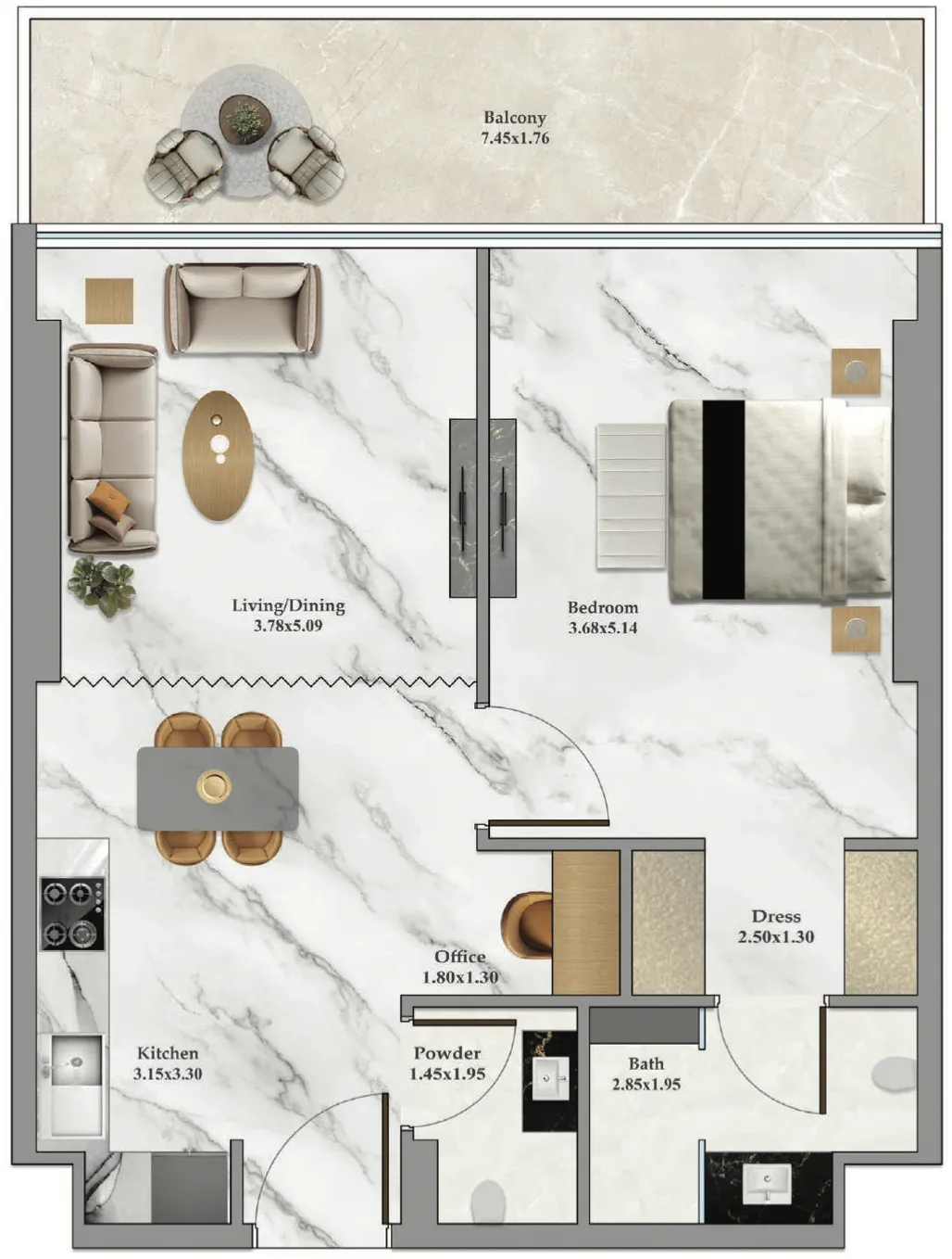 Bayz 102 1 bed floor plan, 806 sqft