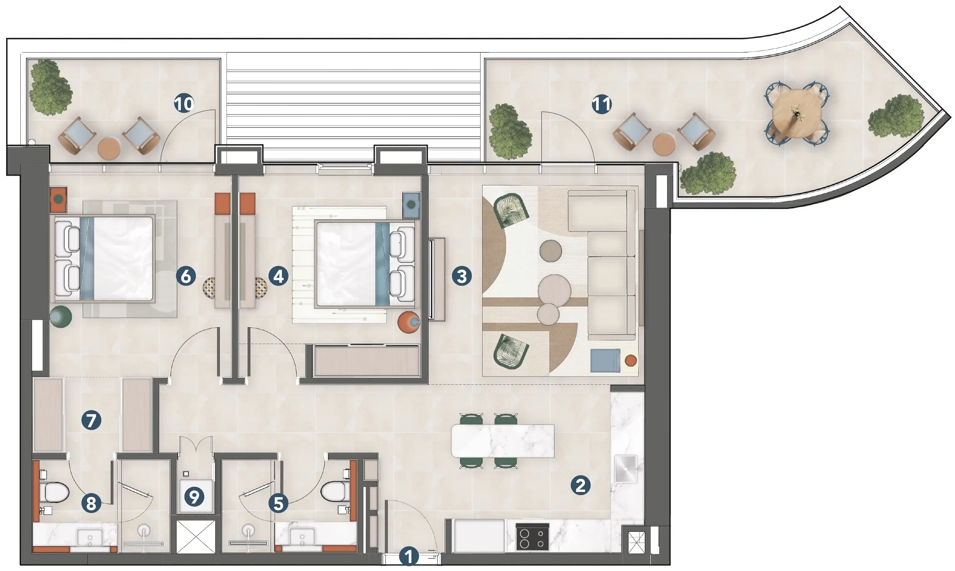 Rove Home Meydan Horizon 2 bed floor plan, 1,125 sqft