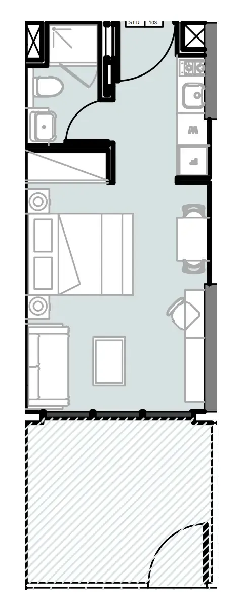 Verdana III Studio floor plan, 412 sqft