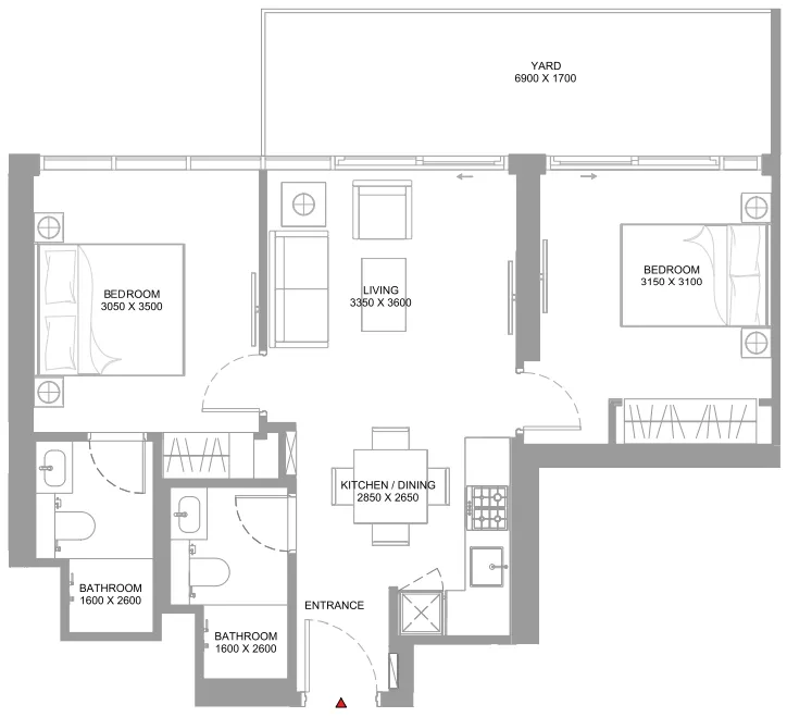 Bayfront Marina Residences 2 bed floor plan, 806 – 809 sqft