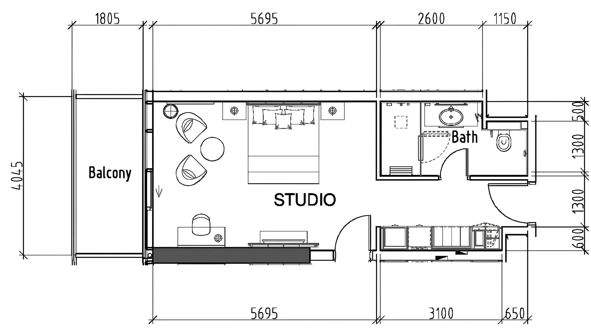 Damac Hills - Artesia Studio floor plan, 495 sqft