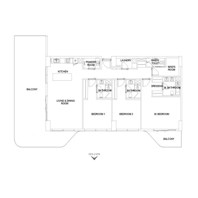 Seamont Autograph Collection Residences 3 bed floor plan, 2,229 sqft