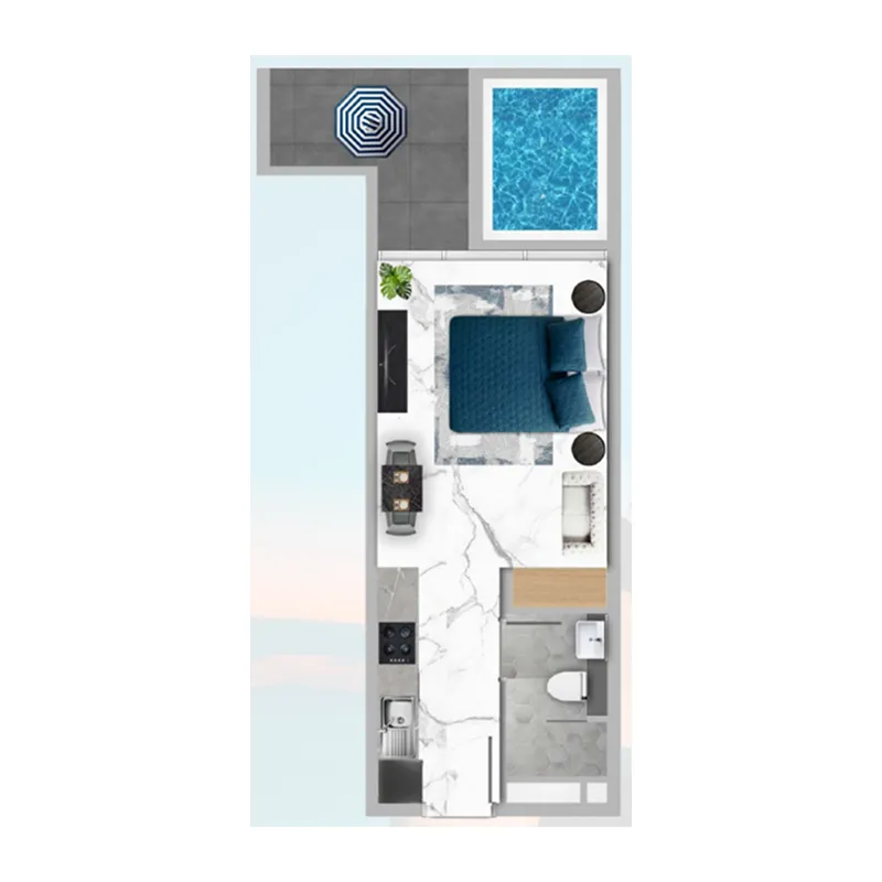 Samana Mykonos Studio floor plan, 411 – 494 sqft