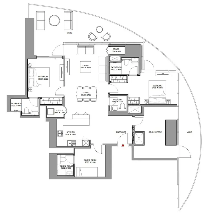 Skyscape 2 bed floor plan, 2,022 sqft