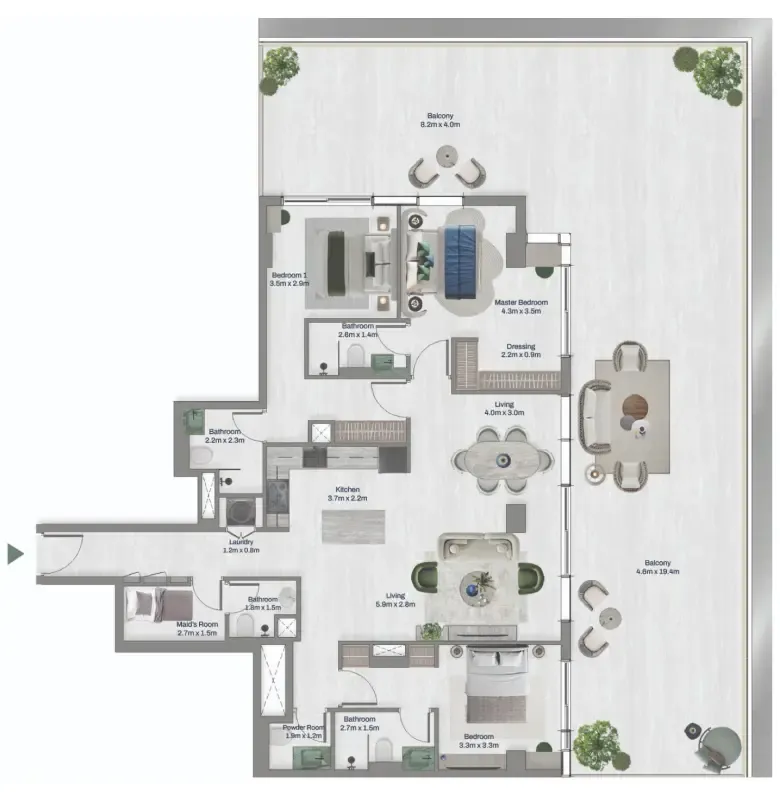 Oceara Park View Residences Phase 1 3 bed floor plan, 2,885 sqft