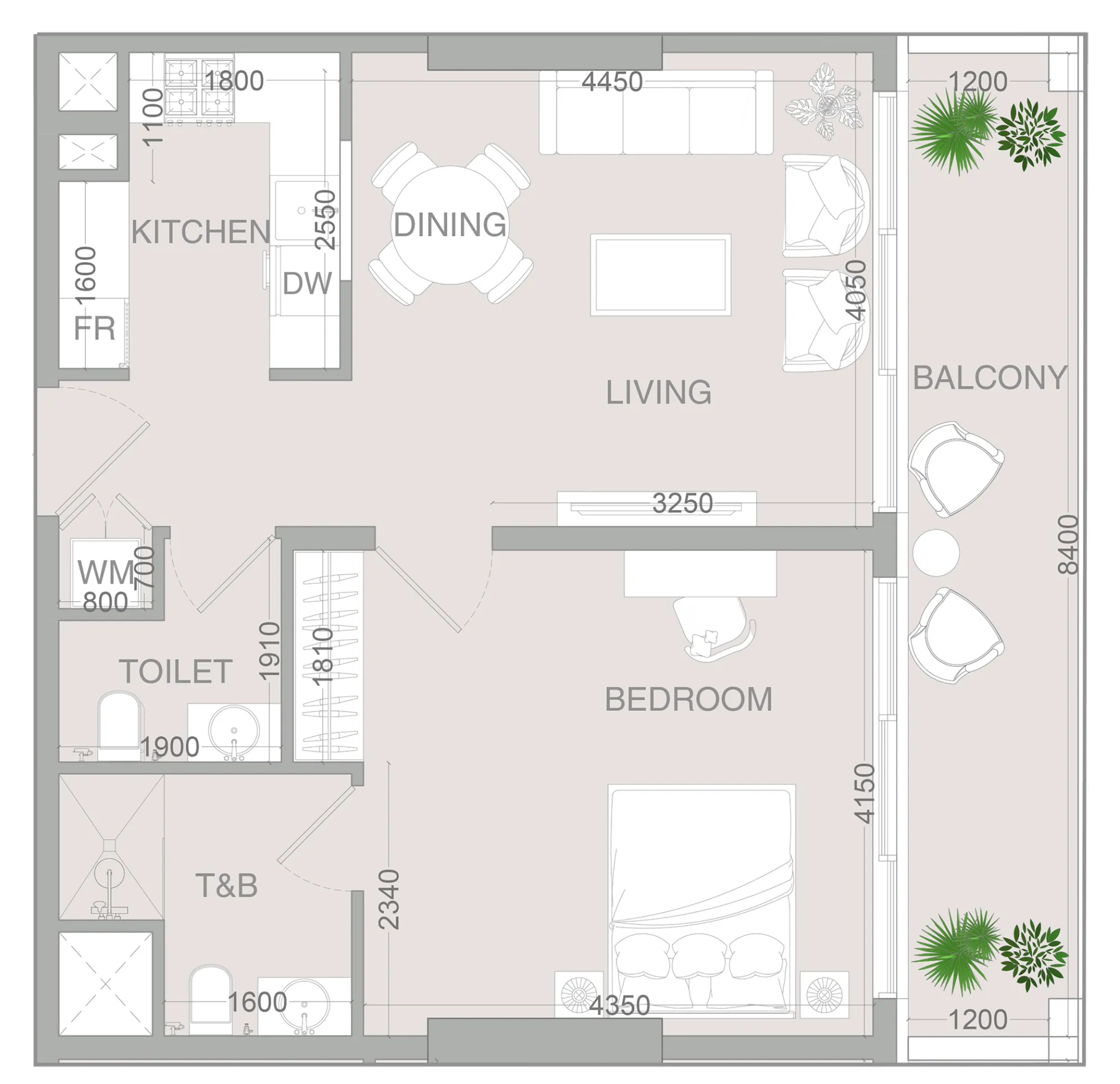 VERDAN1A 4 1 bed floor plan, 804 sqft