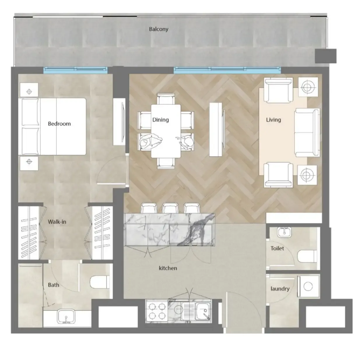 Al Mahra Residence 1 bed floor plan, 1,048 sqft