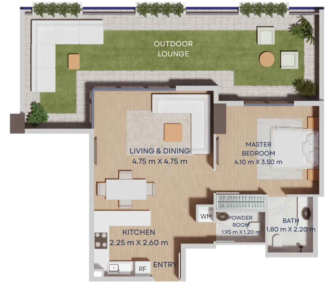 Manam Pearl 1 bed floor plan, 1,093 sqft
