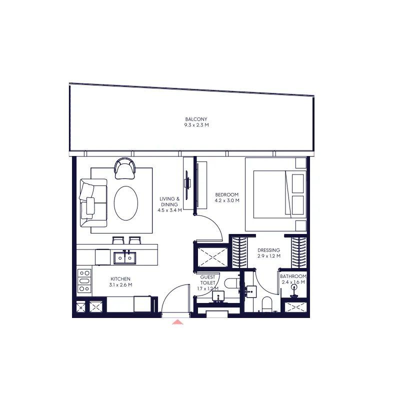 Inaura Hotels & Residences Downtown 1 bed floor plan, 705 – 806 sqft