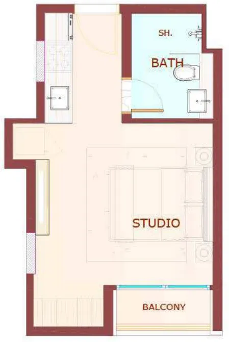 Playa Viva Studio floor plan, 313 sqft