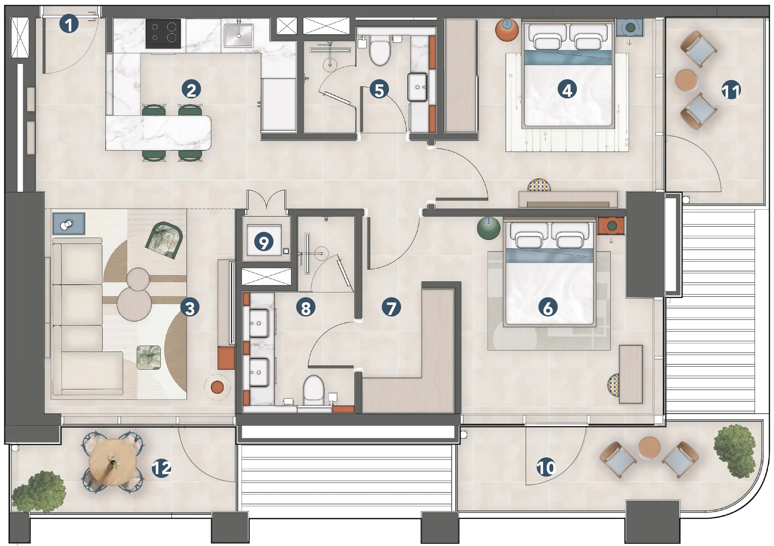Rove Home Meydan Horizon 2 bed floor plan, 1,024 sqft