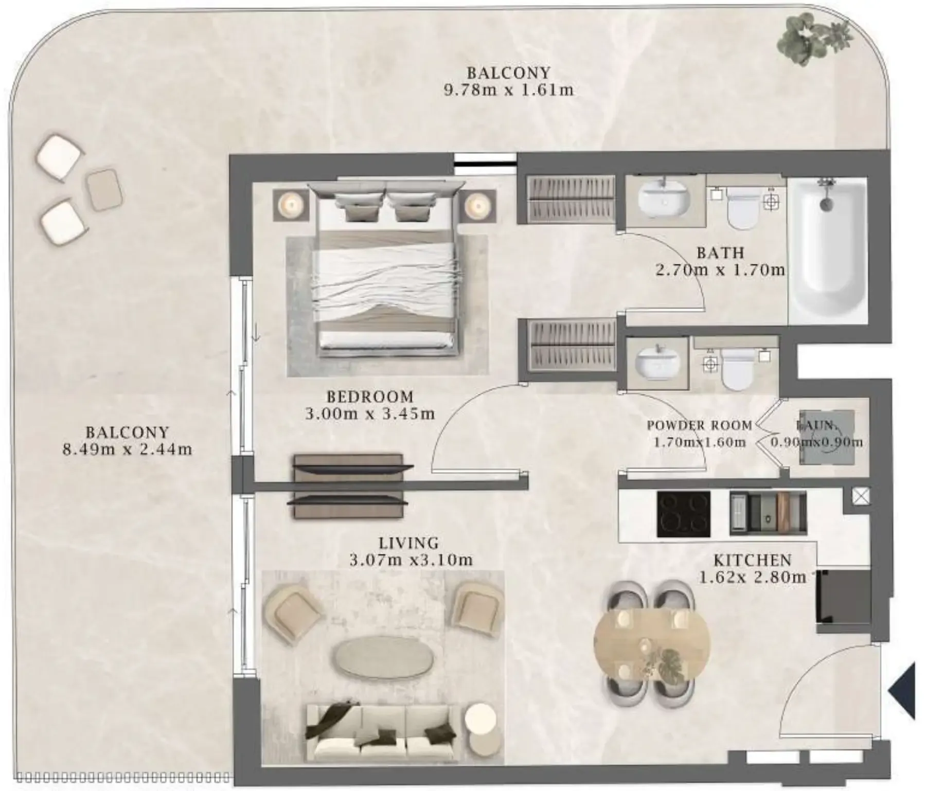 Arthouse Residences by Cledor 1 bed floor plan, 876 sqft