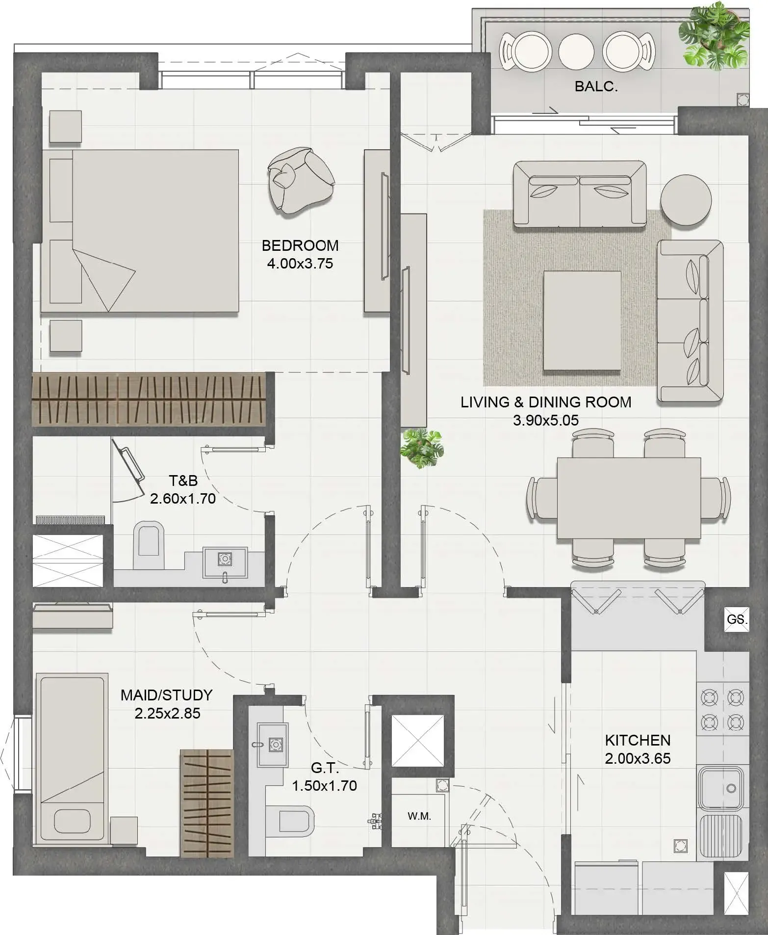 Reeman Residence 01 1 bed floor plan, 775 – 777 sqft
