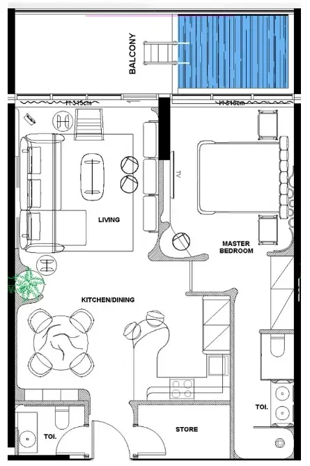 Natuzzi Harmony 1 bed floor plan, 921 sqft