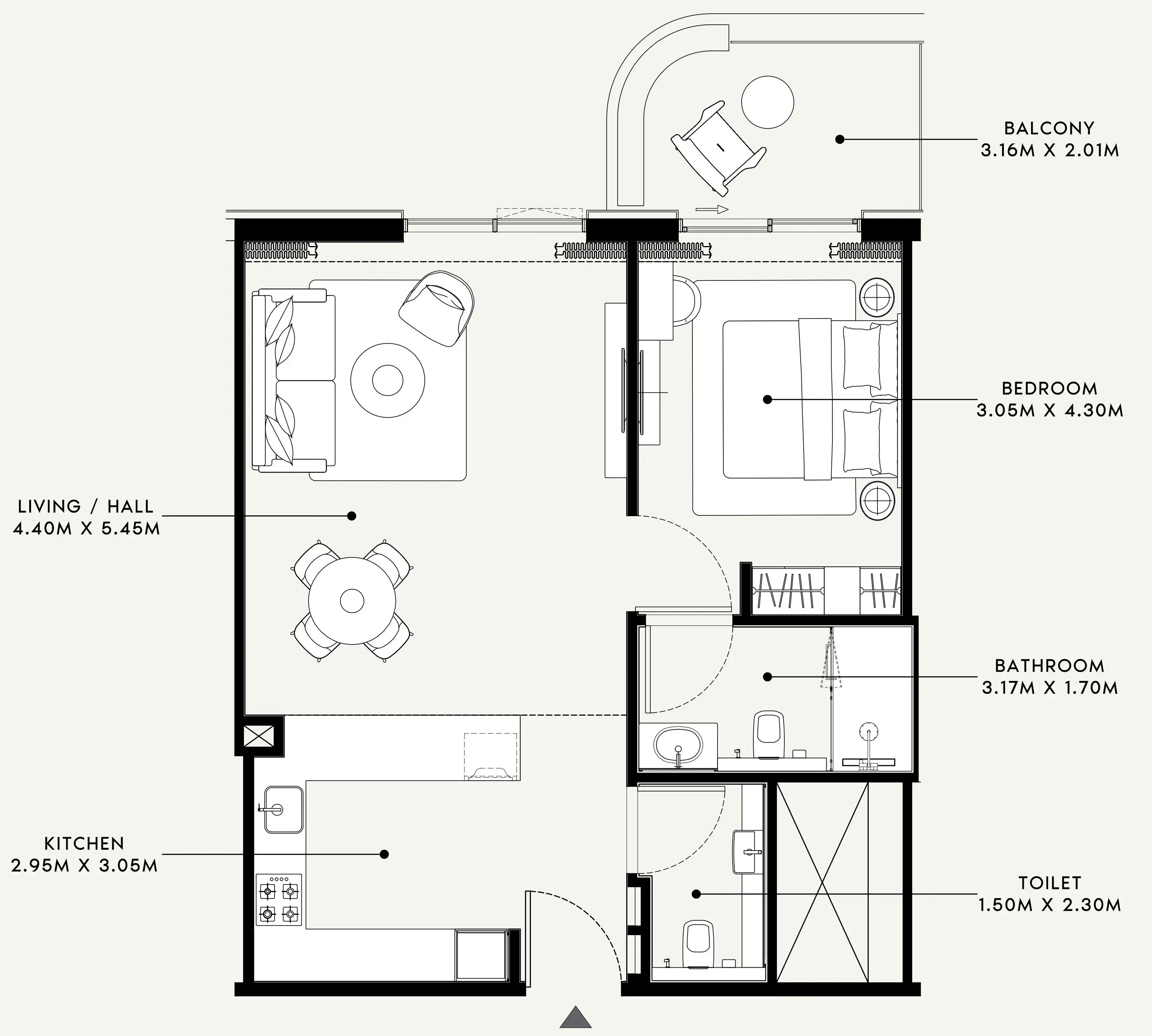 Azizi Venice 1 bed floor plan, 775 sqft