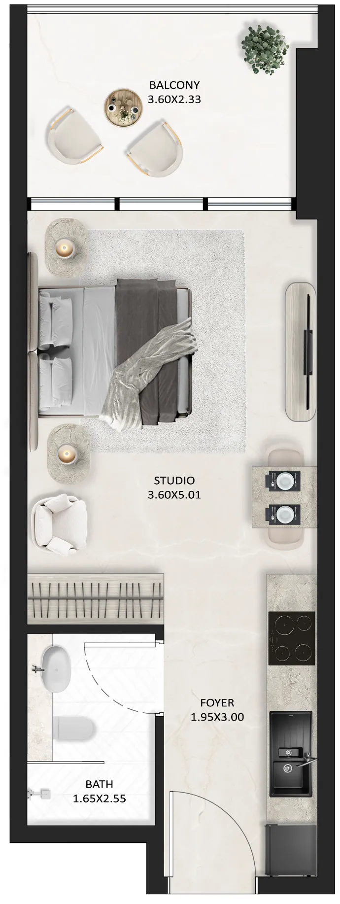 SquareX One Studio floor plan, 368 – 375 sqft