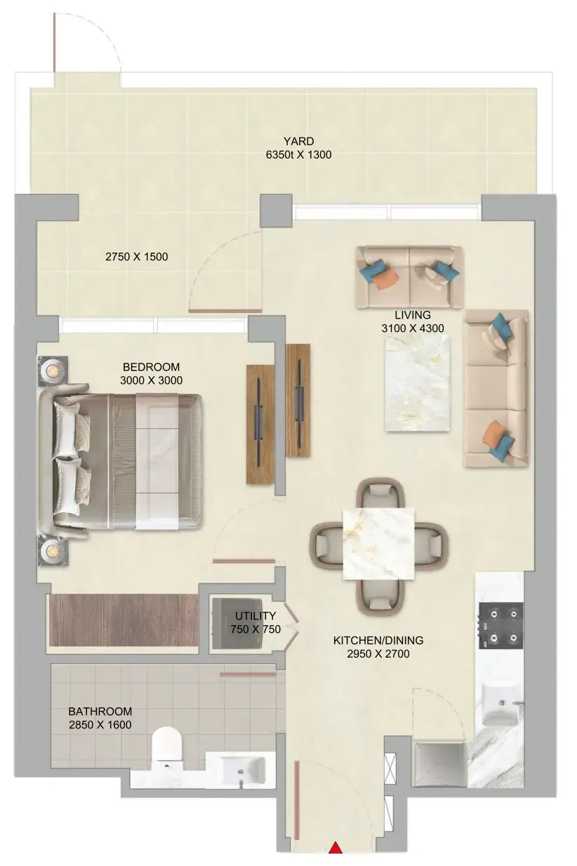 The Woods Abode at Sobha Sanctuary 1 bed floor plan, 650 sqft
