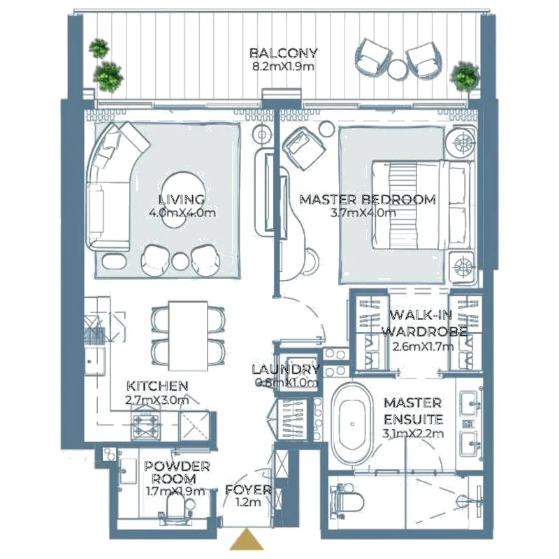Fairmont Residences Al Marjan Island 1 bed floor plan, 944 – 945 sqft