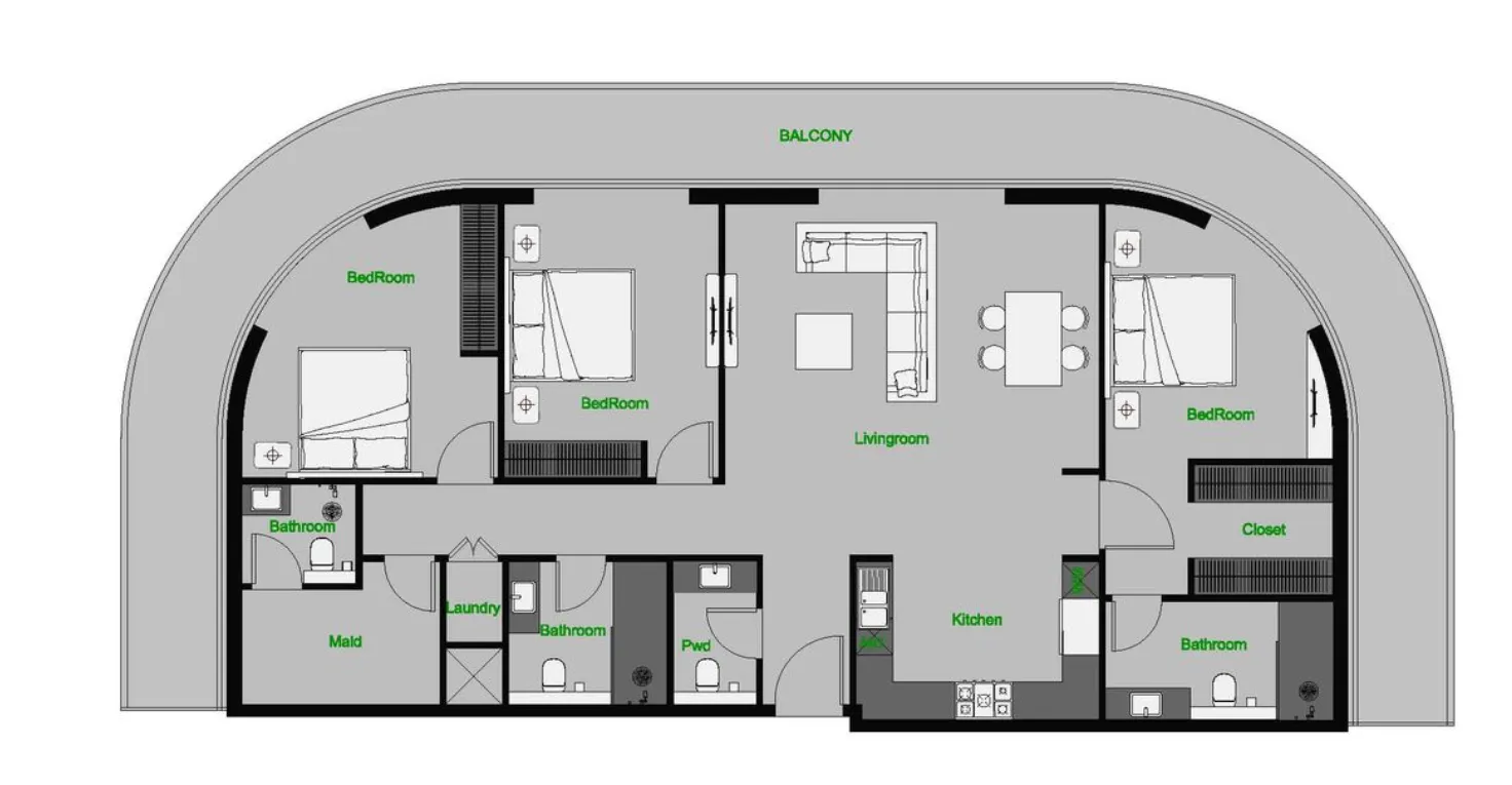 The Central Downtown 3 bed floor plan, 2,204 sqft