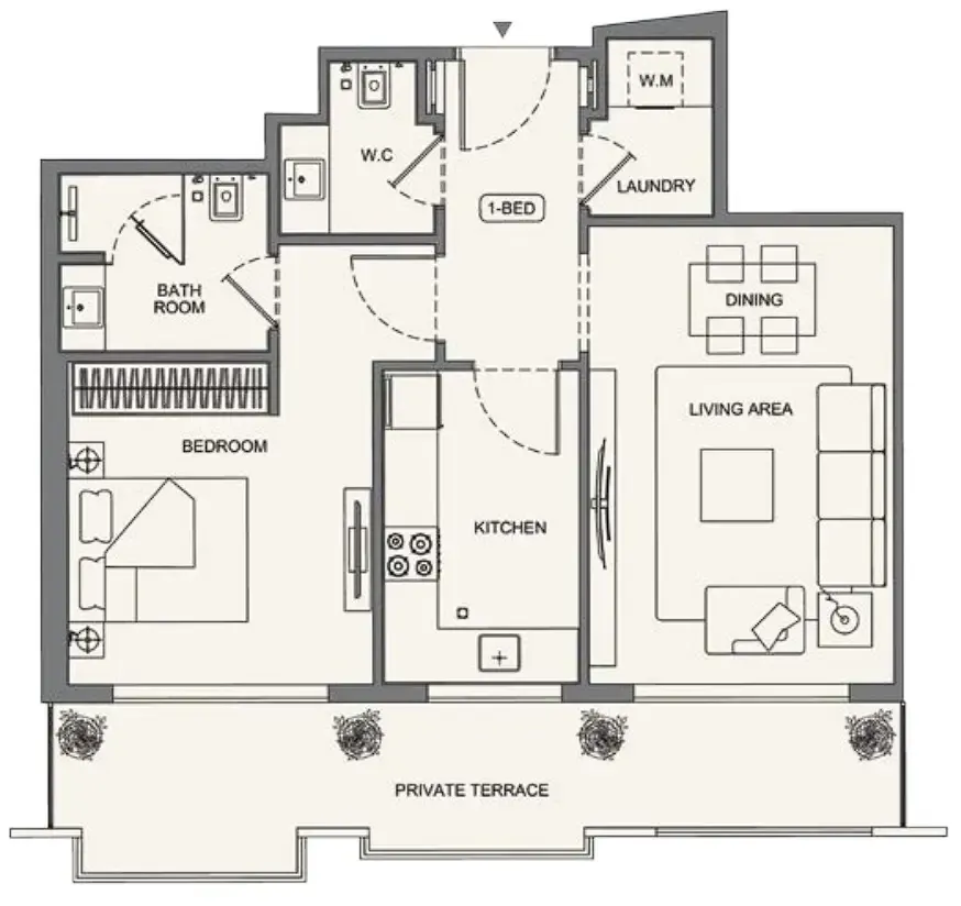 Binghatti Wraith 1 bed floor plan, 814 – 821 sqft