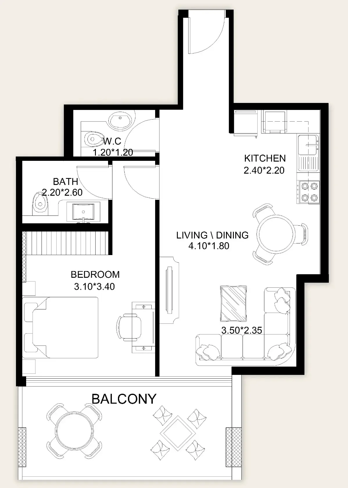 X11 1 bed floor plan, 751 sqft