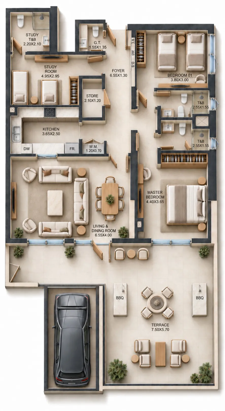 Reeman Residence 02 2 bed floor plan, 1,805 sqft