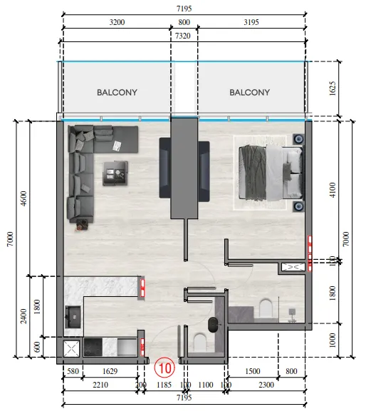 Auresta Tower 1 bed floor plan, 671 sqft