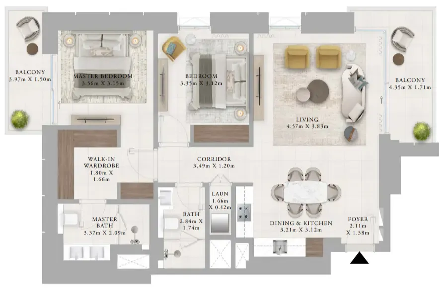 Creek Haven 2 bed floor plan, 1,203 sqft