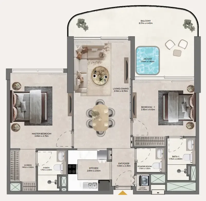 Hermina by Casagrand 2 bed floor plan, 1,240 sqft