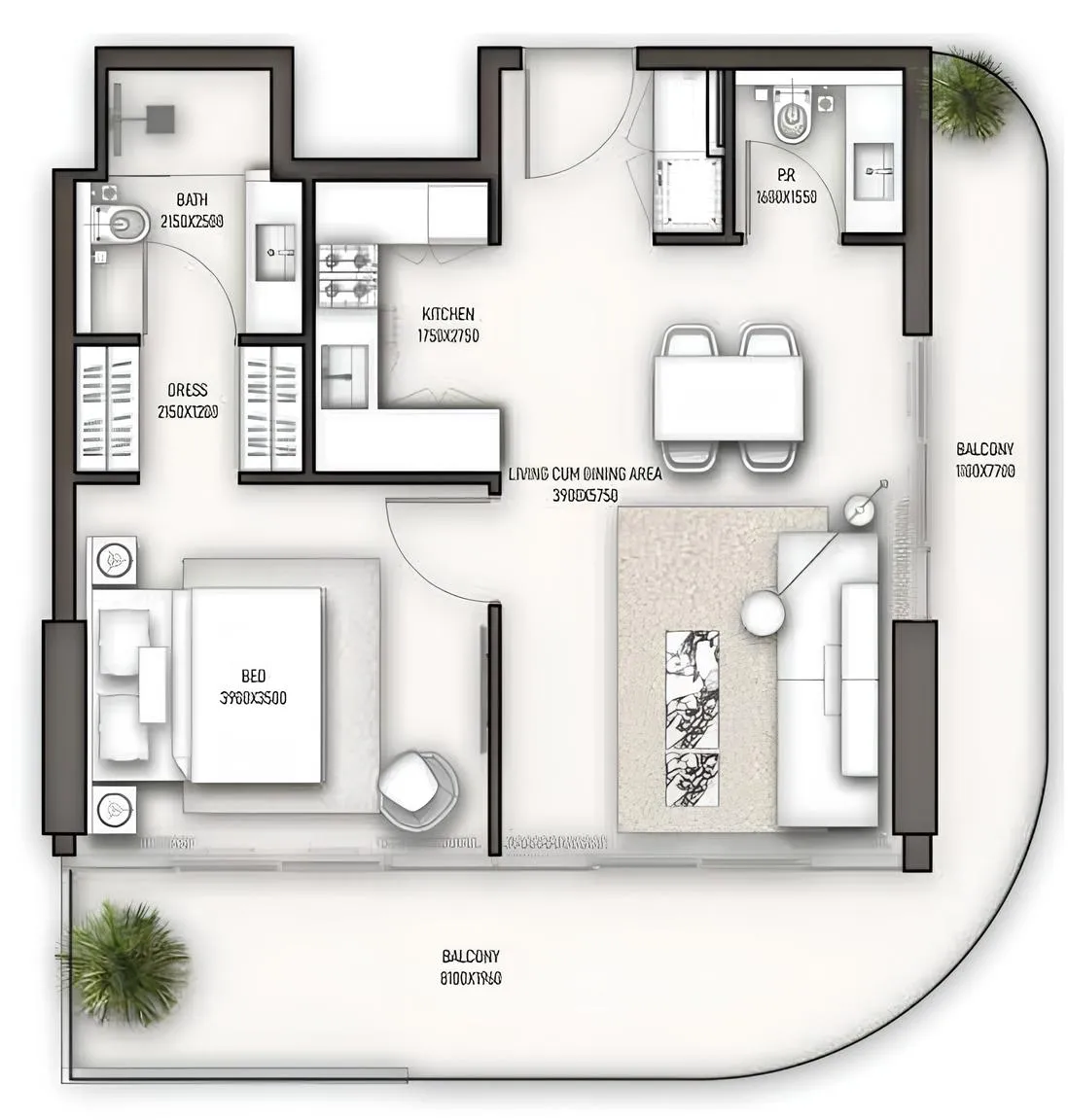 Sonate Residences 1 bed floor plan, 899 – 904 sqft