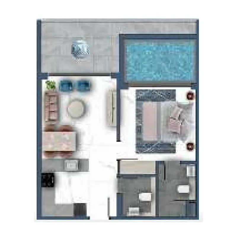 Miami 1 bed floor plan, 698 sqft