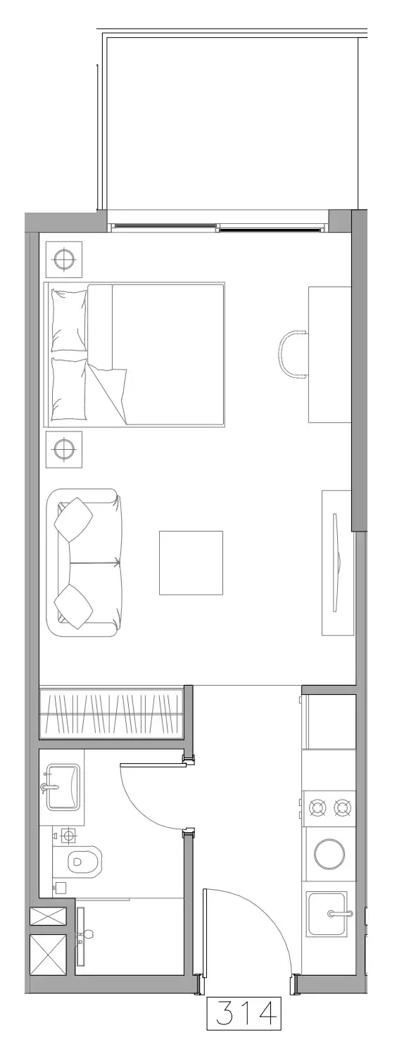 Trevino Studio floor plan, 394 sqft