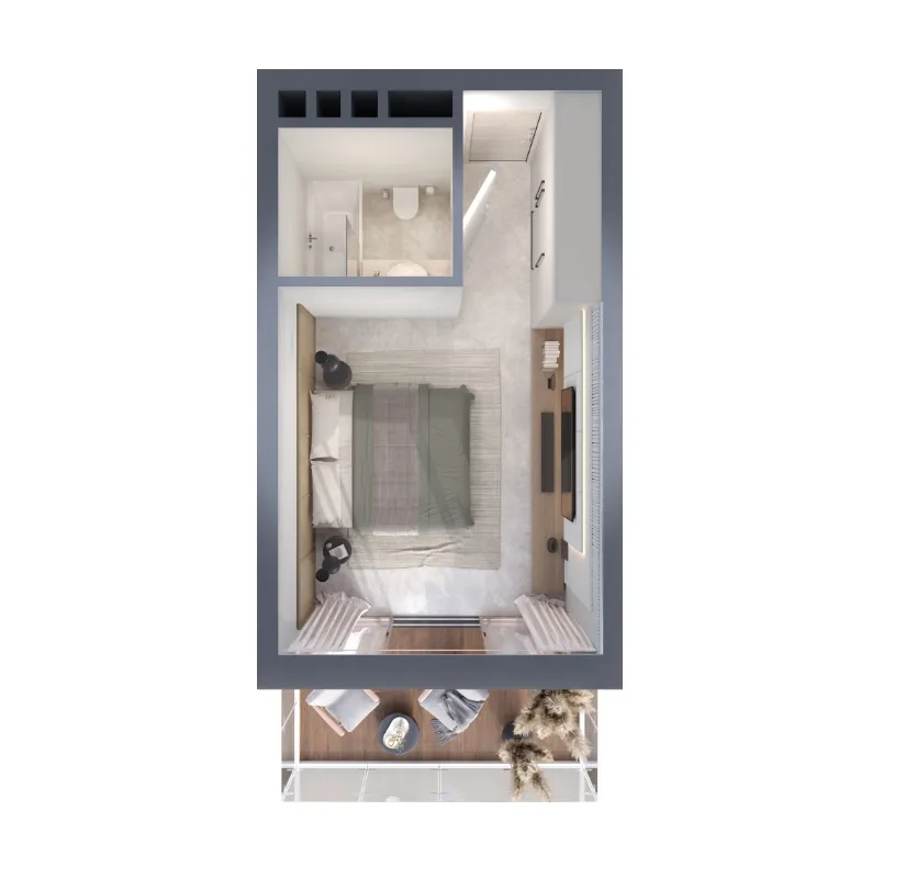 Amani Melasti Studio floor plan, 388 – 398 sqft