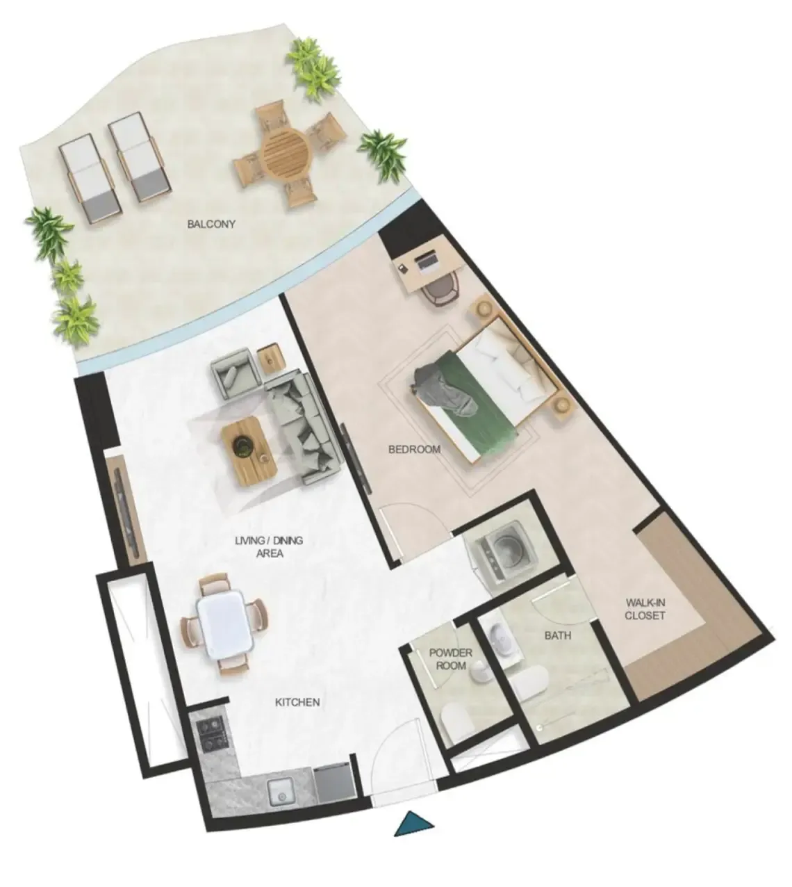 Oystra 1 bed floor plan, 976 sqft