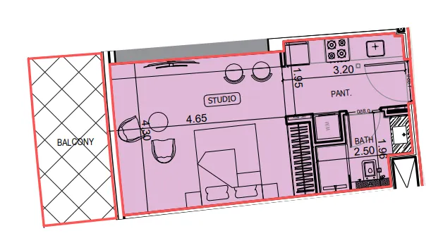 Binghatti Hillviews Studio floor plan, 452 sqft