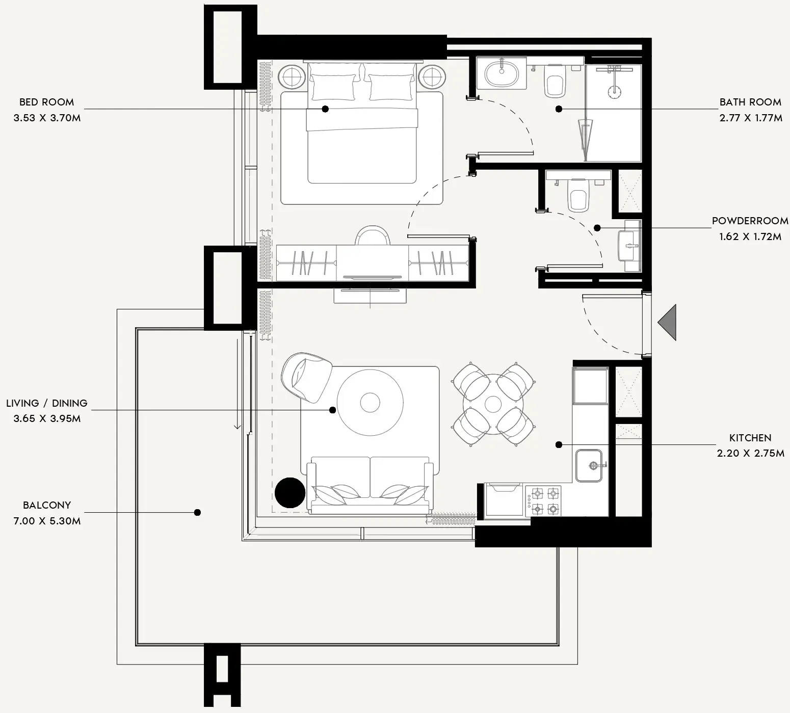 Azizi Venice 1 bed floor plan, 760 sqft